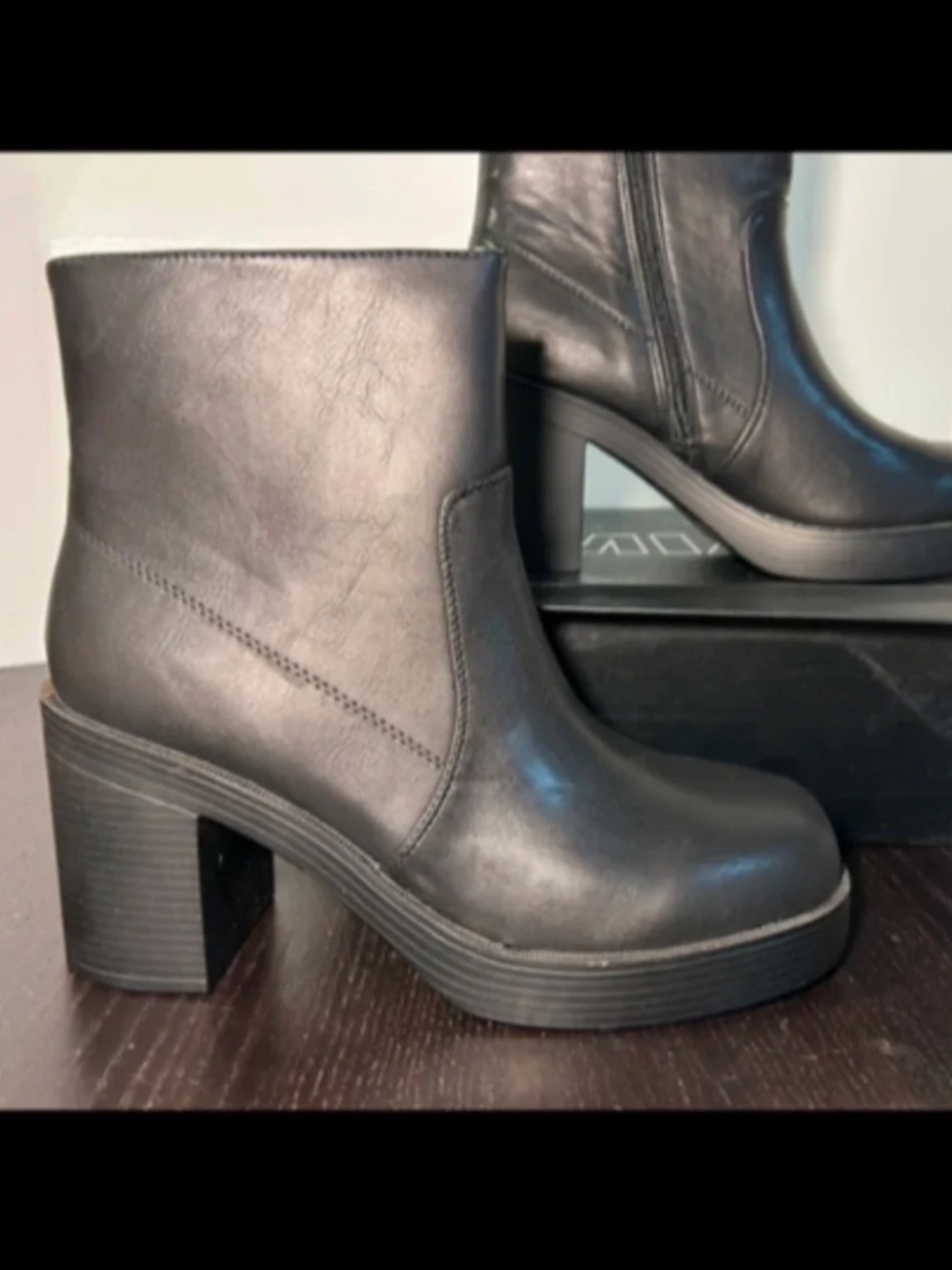 MIA Mckenna Vegan Leather Chunky Block Heel Boots Booties Black Size 9M